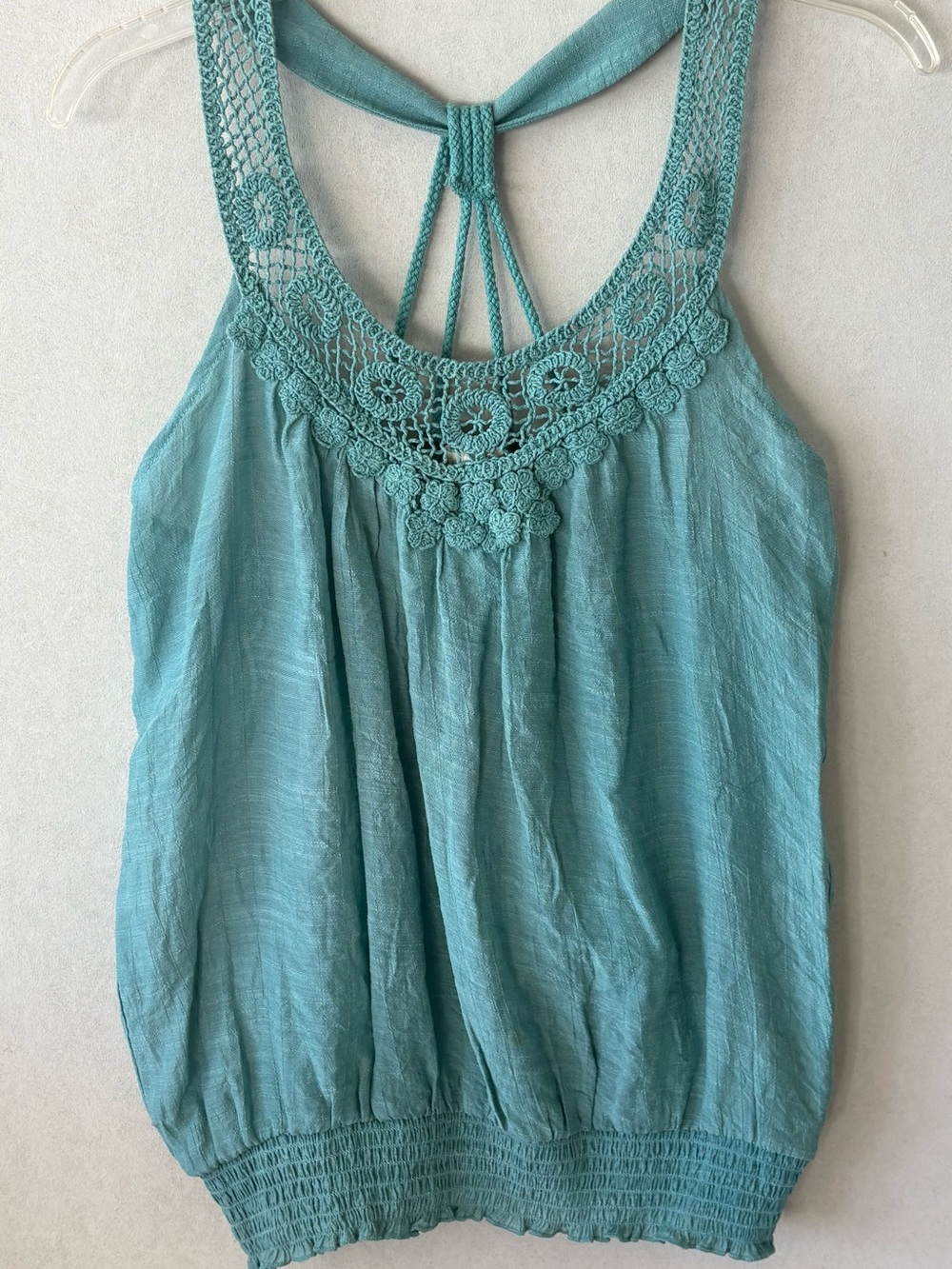 mine Crochet Yoke Tank Top - Aqua